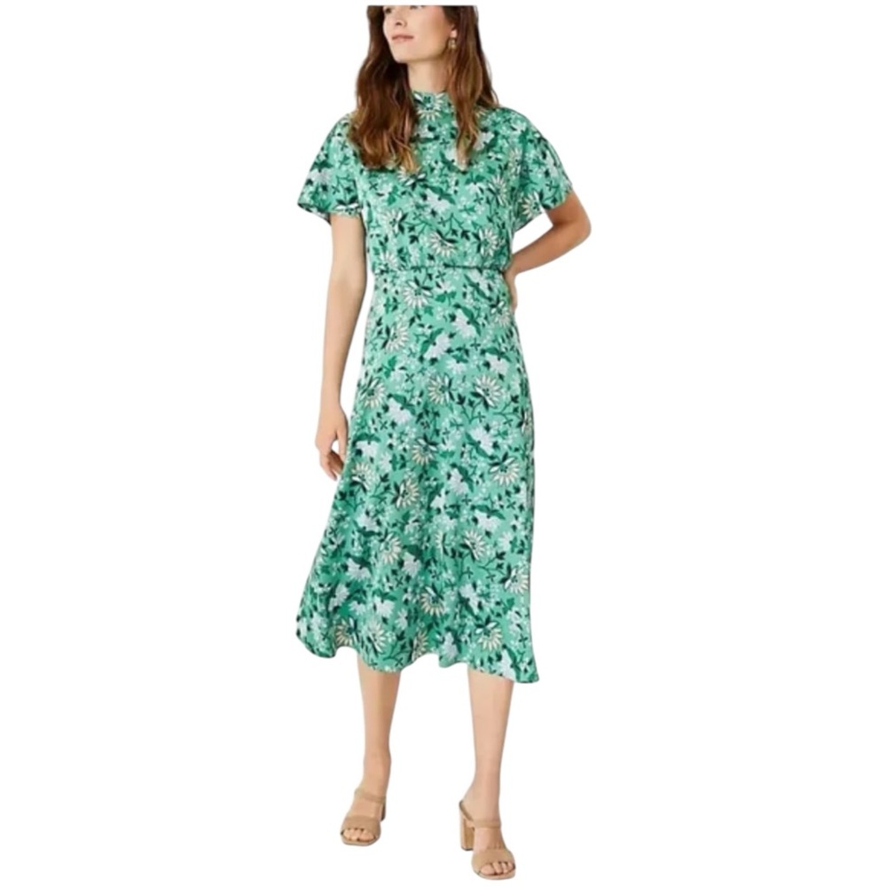 Ann Taylor Green Floral Midi Dress 10